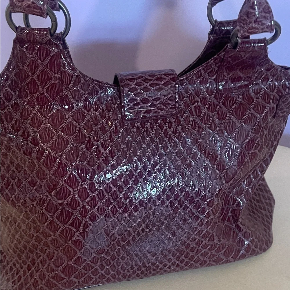 Elegant Burgundy pinkish purple faux snakeskin. Handbag